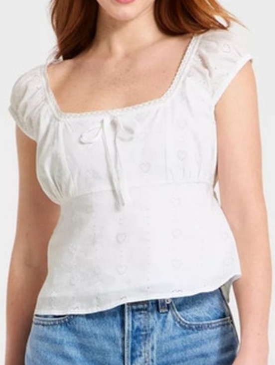 Universal Thread Tops - Universal Thread Cream Eyelet Peasant Top